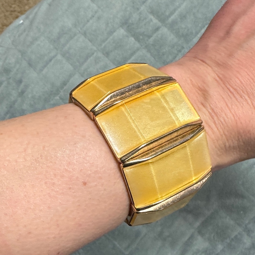 Vintage Stretch Bracelet, Gold, Yellow, Chunky, Statement, Retro, Boho